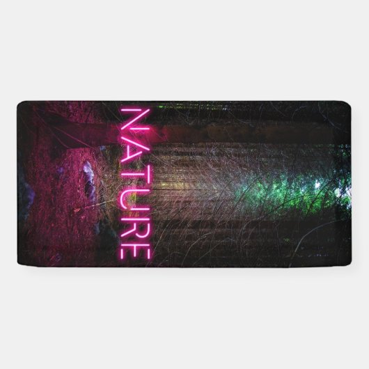 Mysterious spruce forest natuur neon magenta-teken spandoek (Horizontaal)