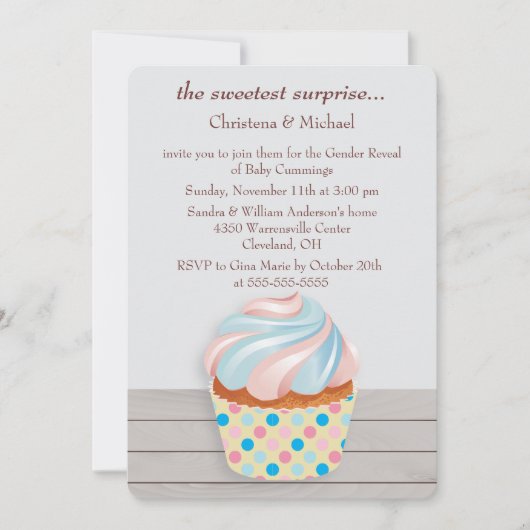 Mystery Cupcake Geslacht Onthulling Uitnodiging (Voorkant)
