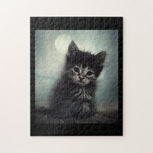 Mystery kitten in het maanlicht legpuzzel