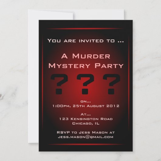 Mystery Party Invitation Black & Red Glow Murder Kaart (Voorkant)