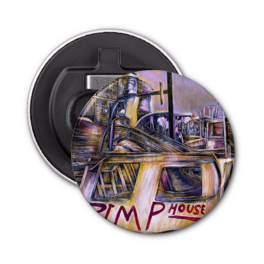 Mystery Vlees, afkomstig van water. Button Flesopener (Voorkant)