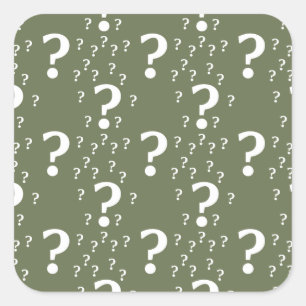 Mystery vraagteken kronkelige puzzel olijfgroen vierkante sticker