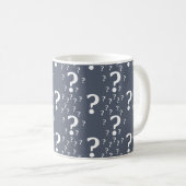 Mystery vraagteken raadsel puzzelblauw-grijs koffiemok (Voorkant rechts)