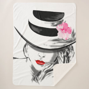 Mysteryous Lady Sherpa Blanket Red Lips Deken