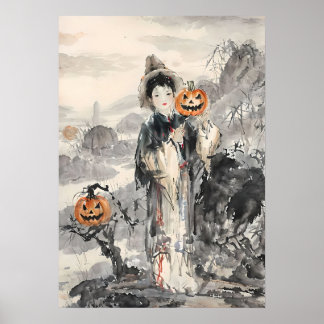 Mystic Aziatische Halloween - Waterverf Kunst Poster