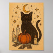Mystic Black Cat Halloween Boho Poster (Voorkant)