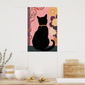 Mystic Black Cat op roze Abstracte achtergrond Poster (Keuken)