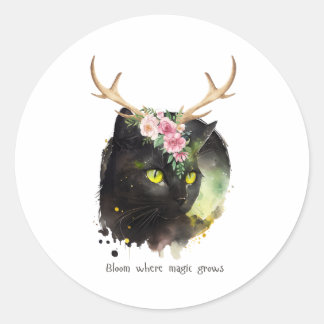 Mystic Bloom Cat Ronde Sticker