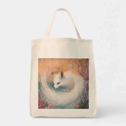 Mystic Bloom Spring Fox Waterverf Tote Bag (Voorkant)