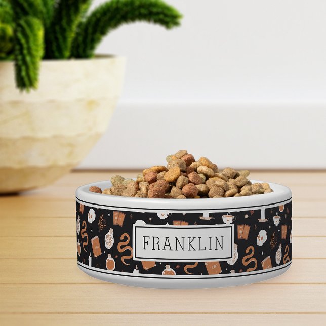 Mystic Boho Crystal Skull & Snake Pattern Pet Voerbakje (Creator heeft geüpload)