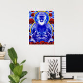 Mystic Buddha - Koele Blauwe & Rode Tonen Poster (Thuiskantoor)