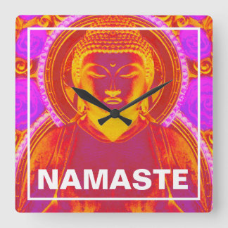 Mystic Buddha - Roze & Oranje Vierkante Klok