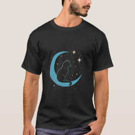 Mystic Cat on Blue Moon Night Sky T-shirt