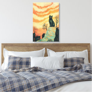 Mystic Cat - Sunset Art Canvas Afdruk