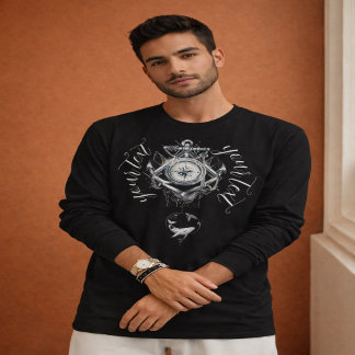 Mystic Compass Raven Grafisch Zwart Lange Mouwen T T-shirt