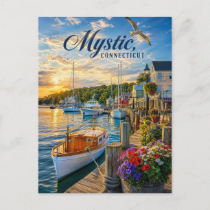 Mystic, Connecticut Haven Zonsondergang Briefkaart