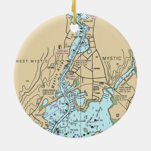Mystic CT Chart Keramisch Ornament (Achterkant)