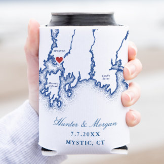 Mystic CT Kaart Elegante Marine Blauw Huwelijk Fav Blikjeskoeler