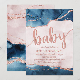 Mystic Elegance   Blauw roze Baby shower Kaart