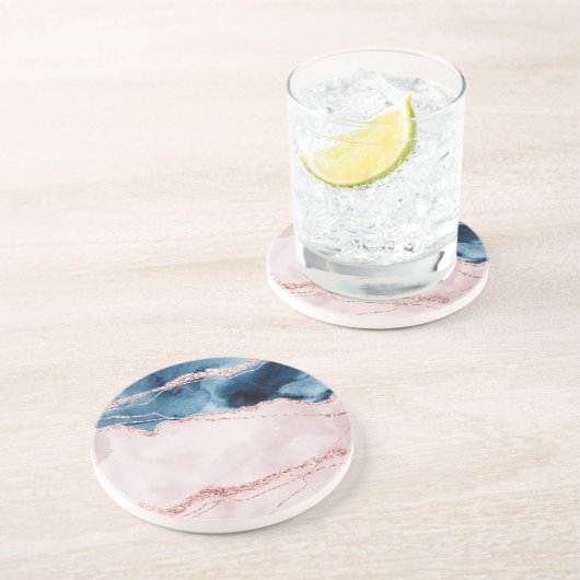 Mystic Elegance | Blauwgroen blauw bleekroze pervl Zandsteen Onderzetter (Zijkant)