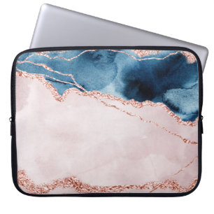 Mystic Elegance Blauwgroen Blauwe en Roos Gouden Laptop Sleeve