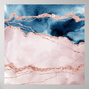 Mystic Elegance Blauwgroen Blauwe en Roos Gouden Poster