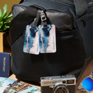 Mystic Elegance Monogram Blauwgroen Roze Peach A Bagagelabel