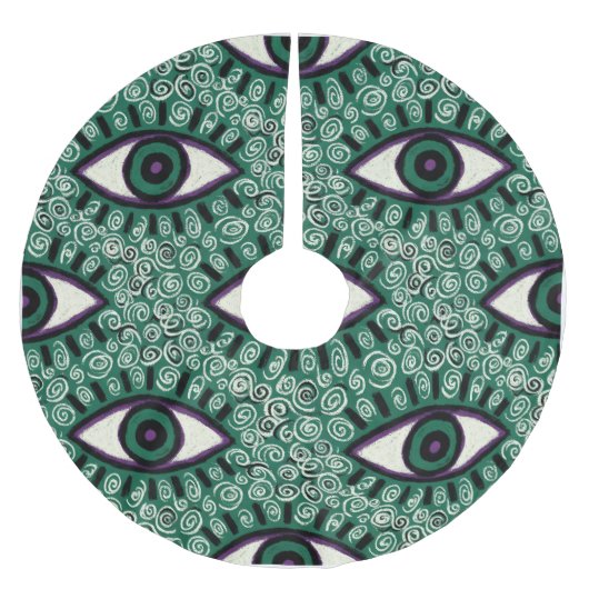 "Mystic Emerald Eyes" - Psychedelic Swirl Seamless Kerstboom Rok (Voorkant)