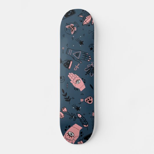 Mystic Esoteric Pink Evil Eye Hand Potion Navy Skateboard (Voorkant)
