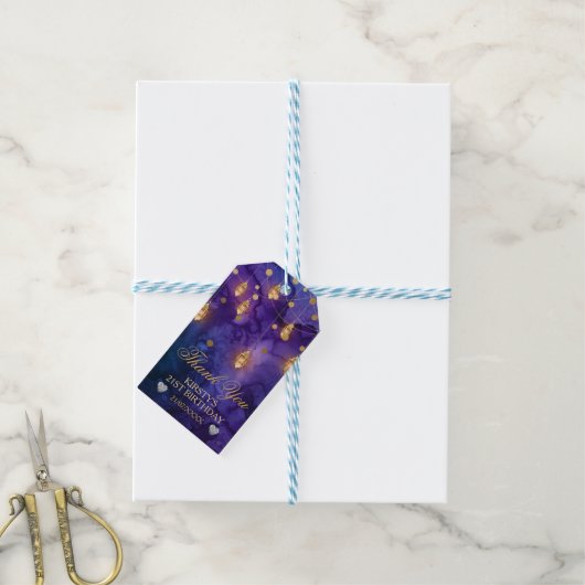 Mystic Fantasy Night Lantern & Bokeh Birthday Cadeaulabel (Met Touw)