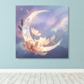 Mystic Feather Moon Boho Wall Art | Spiritual Canvas Afdruk (Insitu (Houten vloer))