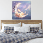 Mystic Feather Moon Boho Wall Art | Spiritual Canvas Afdruk (Insitu (Slaapkamer))