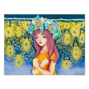 Mystic Firefly Beach Copic Tekening Foto Afdruk