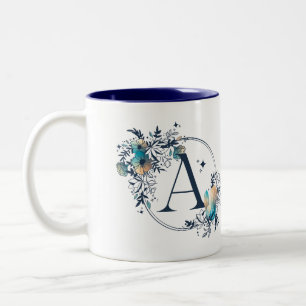 Mystic Floral Monogram Initiaal - letter A Tweekleurige Koffiemok