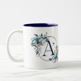 Mystic Floral Monogram Initiaal - letter A Tweekleurige Koffiemok