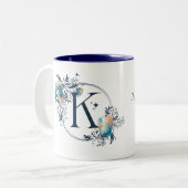 Mystic Floral Monogram Initiaal - Letter K Tweekleurige Koffiemok (Voorkant links)