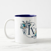 Mystic Floral Monogram Initiaal - Letter K Tweekleurige Koffiemok (Links)