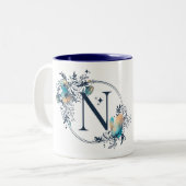 Mystic Floral Monogram Initiaal - letter N Tweekleurige Koffiemok (Voorkant links)