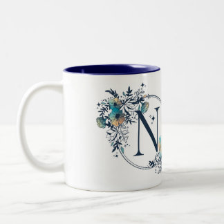 Mystic Floral Monogram Initiaal - letter N Tweekleurige Koffiemok