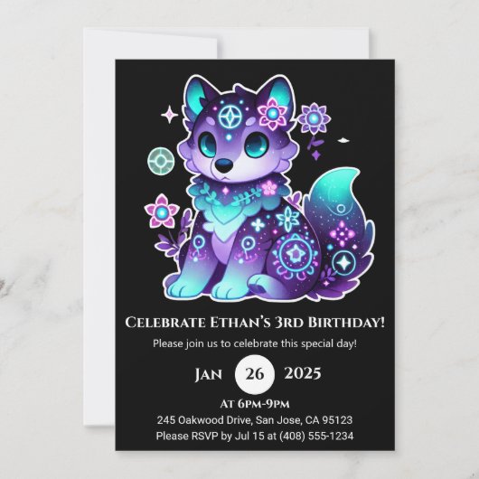 Mystic Flower Wolf Invitation d'anniversaire (Devant)