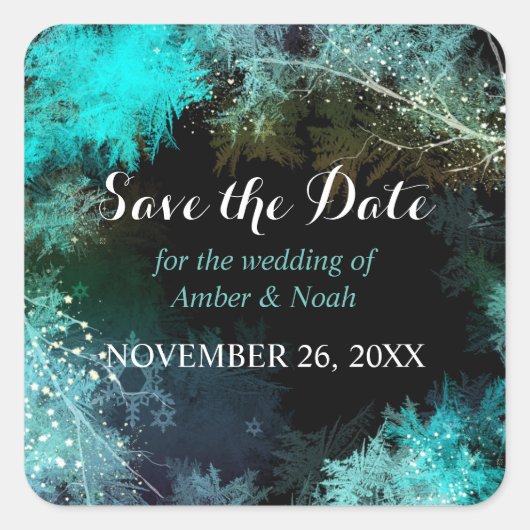Mystic Forest Wedding Save the Date Vierkante Sticker (Voorkant)