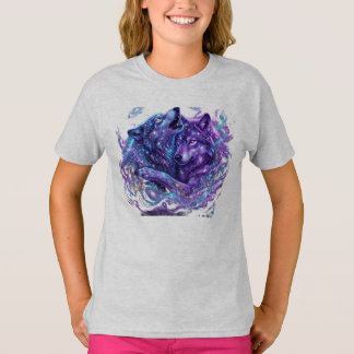 Mystic Galaxy Kids T-Shirt Blauw Cosmic Wolf Art