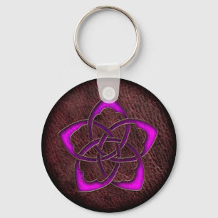 Mystic glow paarse celtic flower op leder sleutelhanger