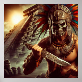 Mystic Golden-Hued Surreal Aztec Warrior Illustrat Poster