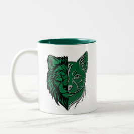 Mystic Green Wolf Fox Duality Mug - Unique Spirit  Tweekleurige Koffiemok