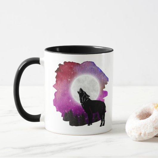 Mystic Howling Wolf Silhouette mug (Avec donut)