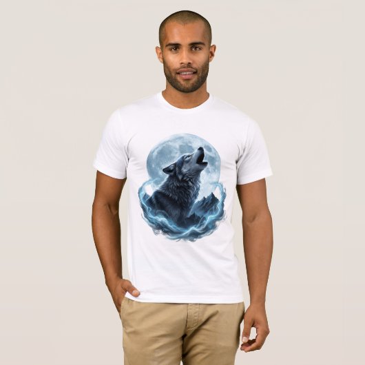 Mystic Howling Wolf Under the Full Moon – Spirit  T-shirt (Voorkant volledig)