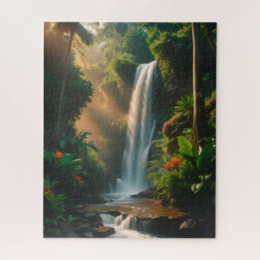 Mystic Jungle Falls - Serene Waterfall Art Puzzle (Vertical)