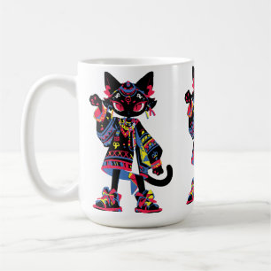 Mystic Kawaii Kat – Kleurrijke Tribale Spirit T-sh Koffiemok