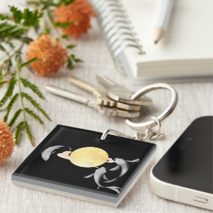 Mystic Koi & Golden Moon – Elegante Japanse Zen Ar Sleutelhanger